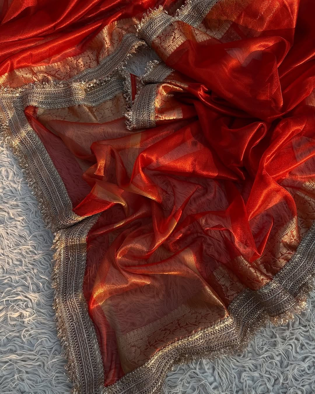 Sunset Ember Tissue Saree