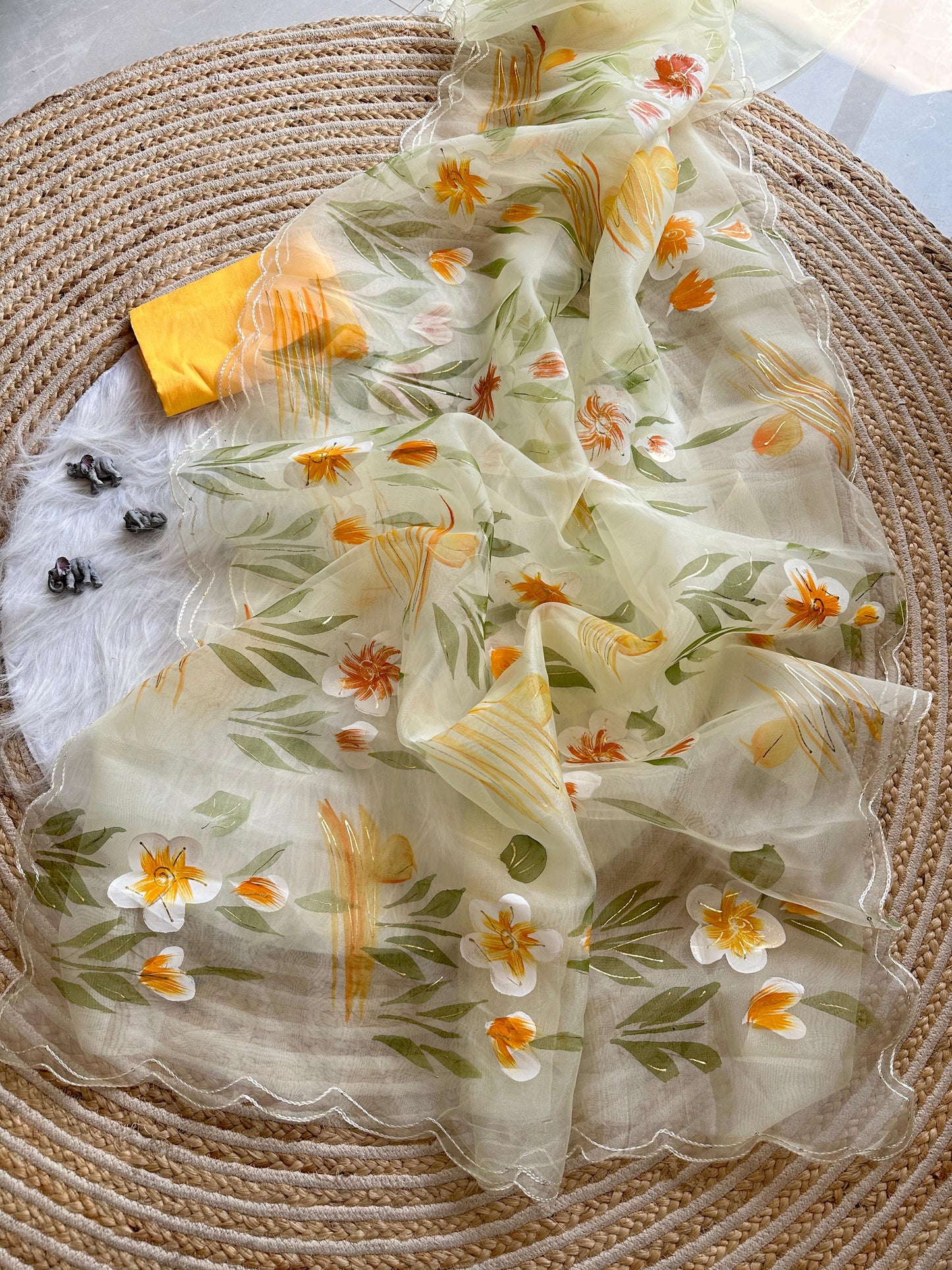 Zoey Handpainted Saree(yellow)