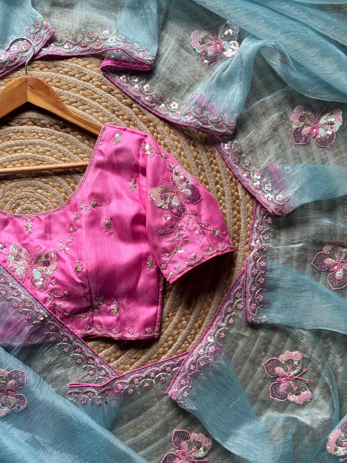 Butterfly Whisper Saree(Sky)