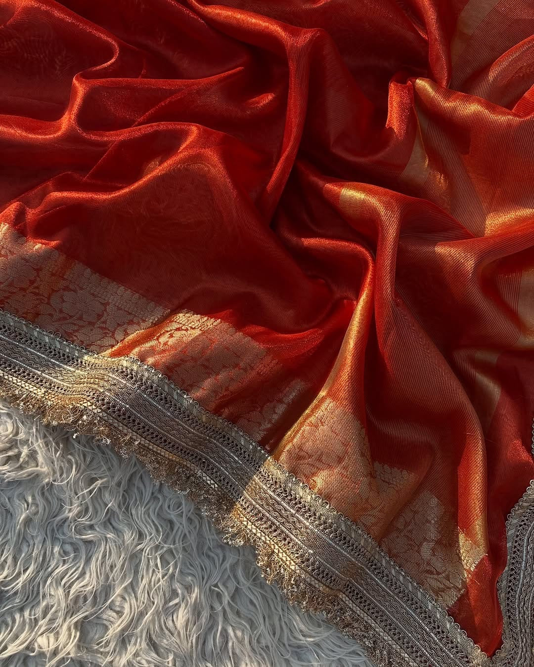 Sunset Ember Tissue Saree