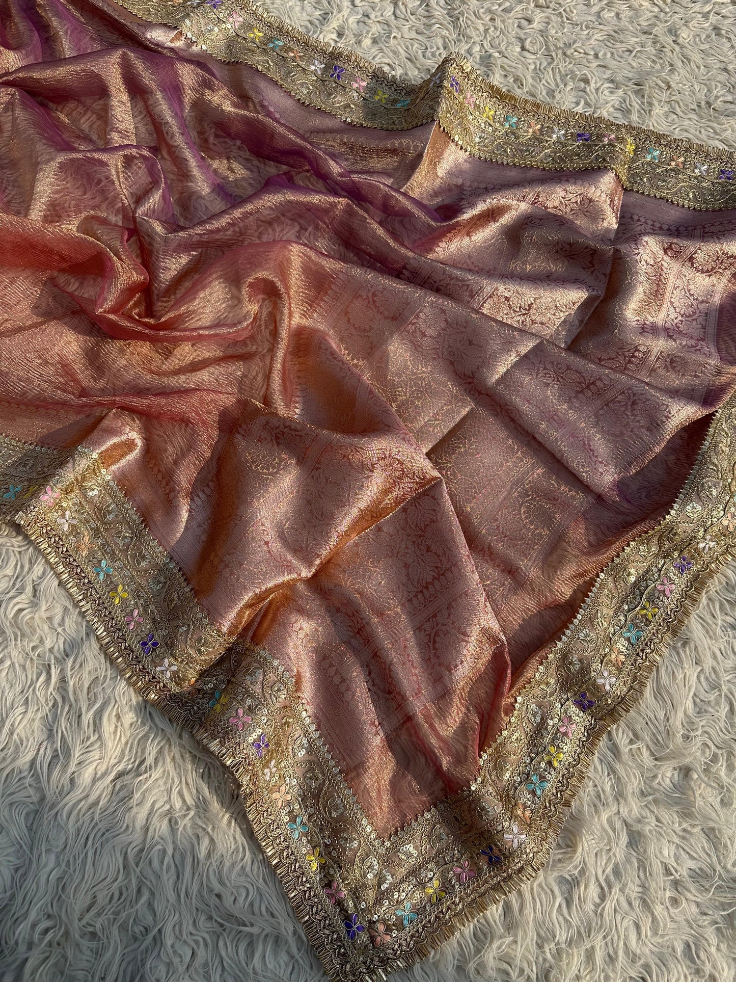 Svarnima Saree(Peach-Lilac)