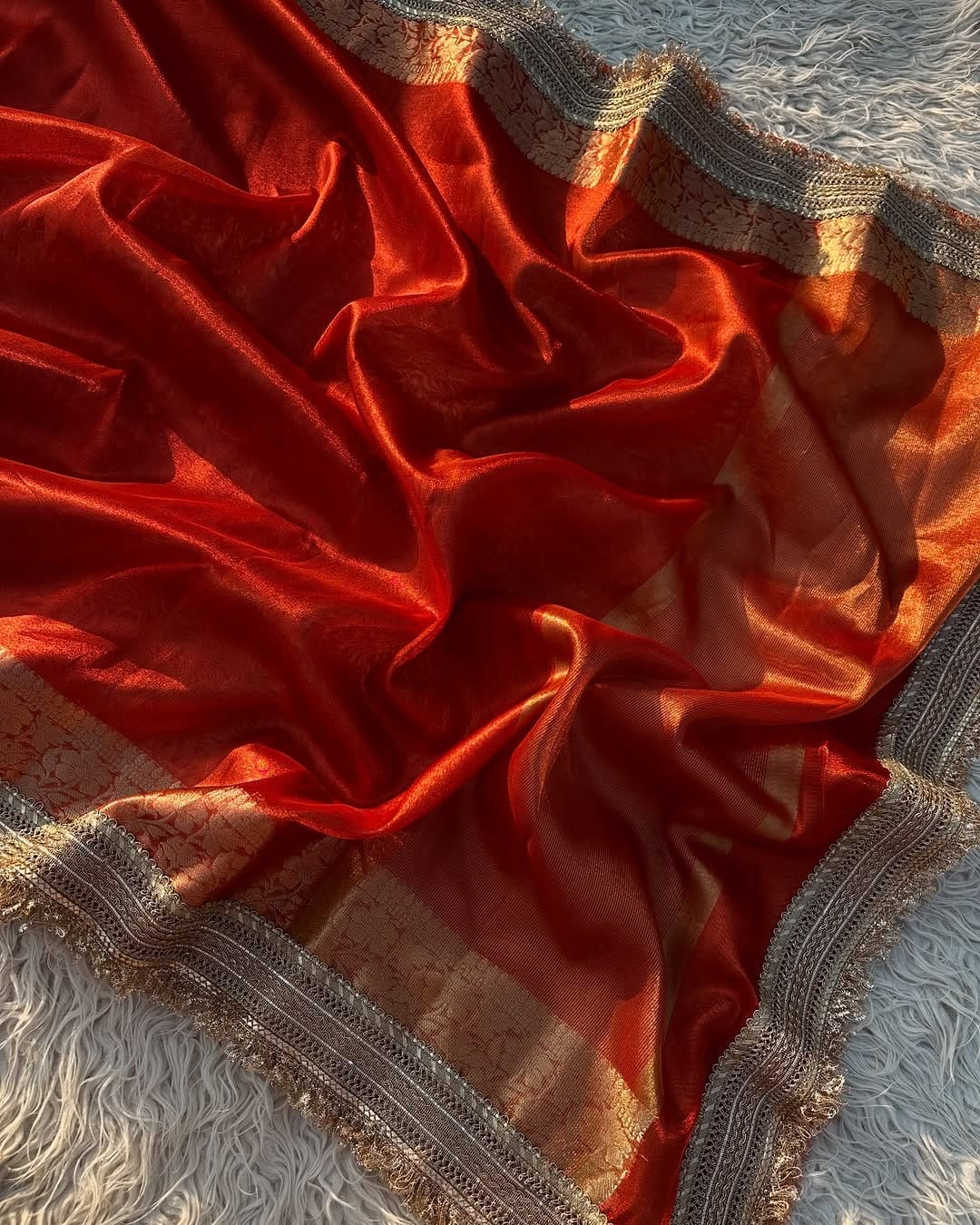 Sunset Ember Tissue Saree