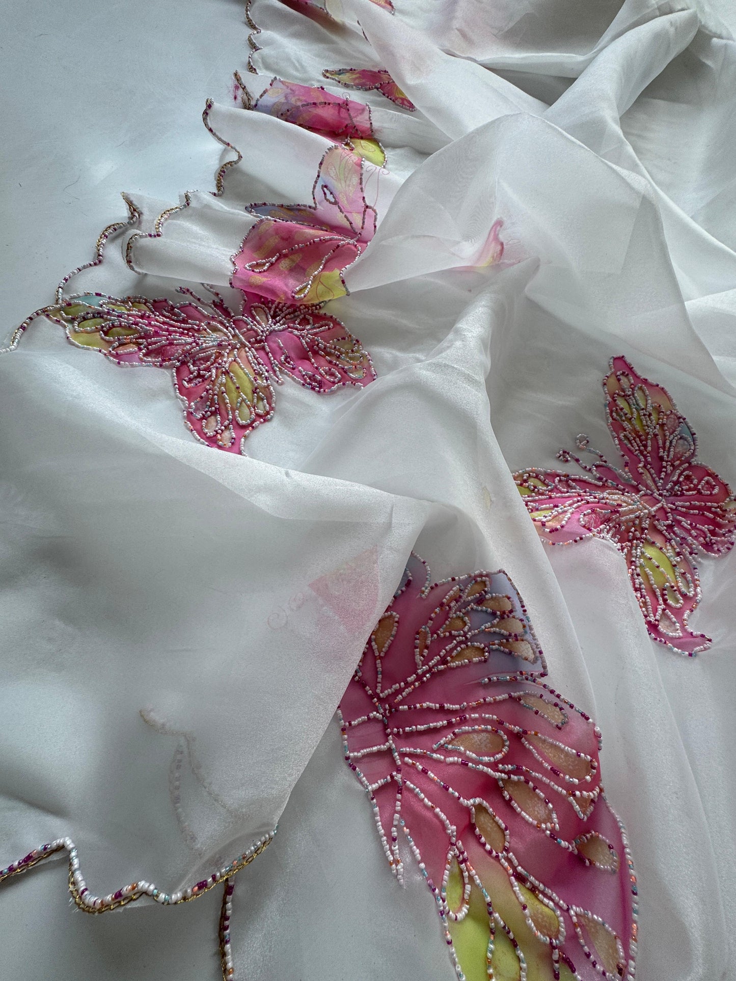 Butterfly Handwork Saree(White)