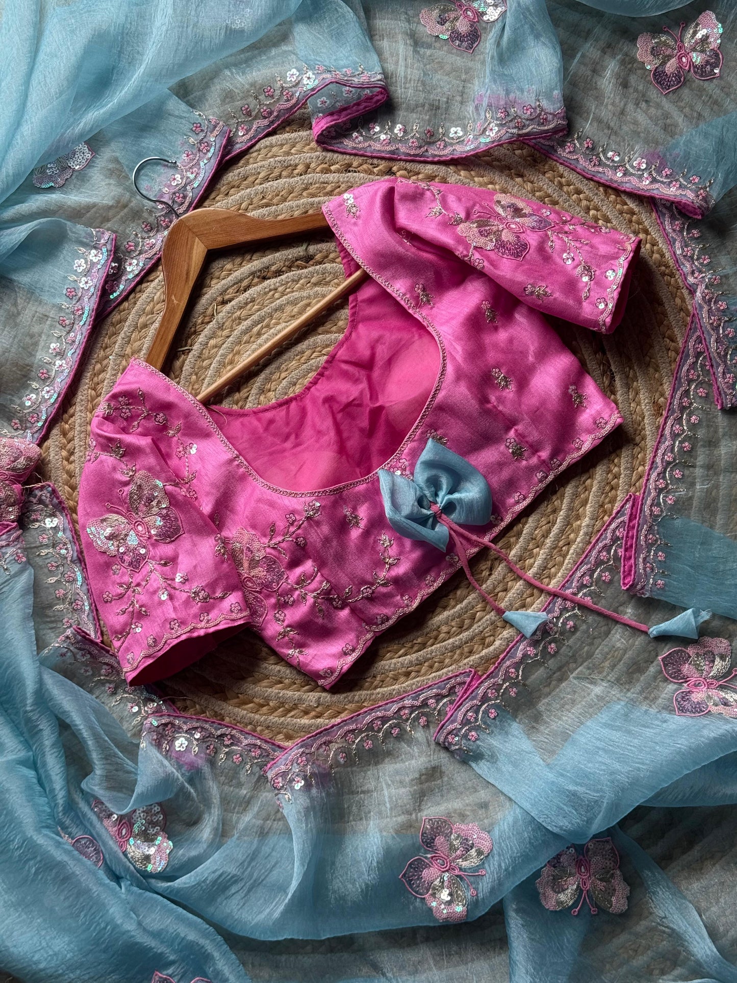 Butterfly Whisper Saree(Sky)