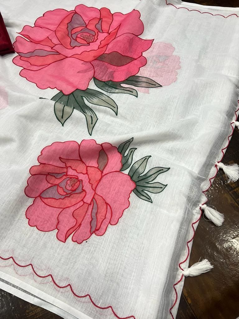 Rosette Linen Saree