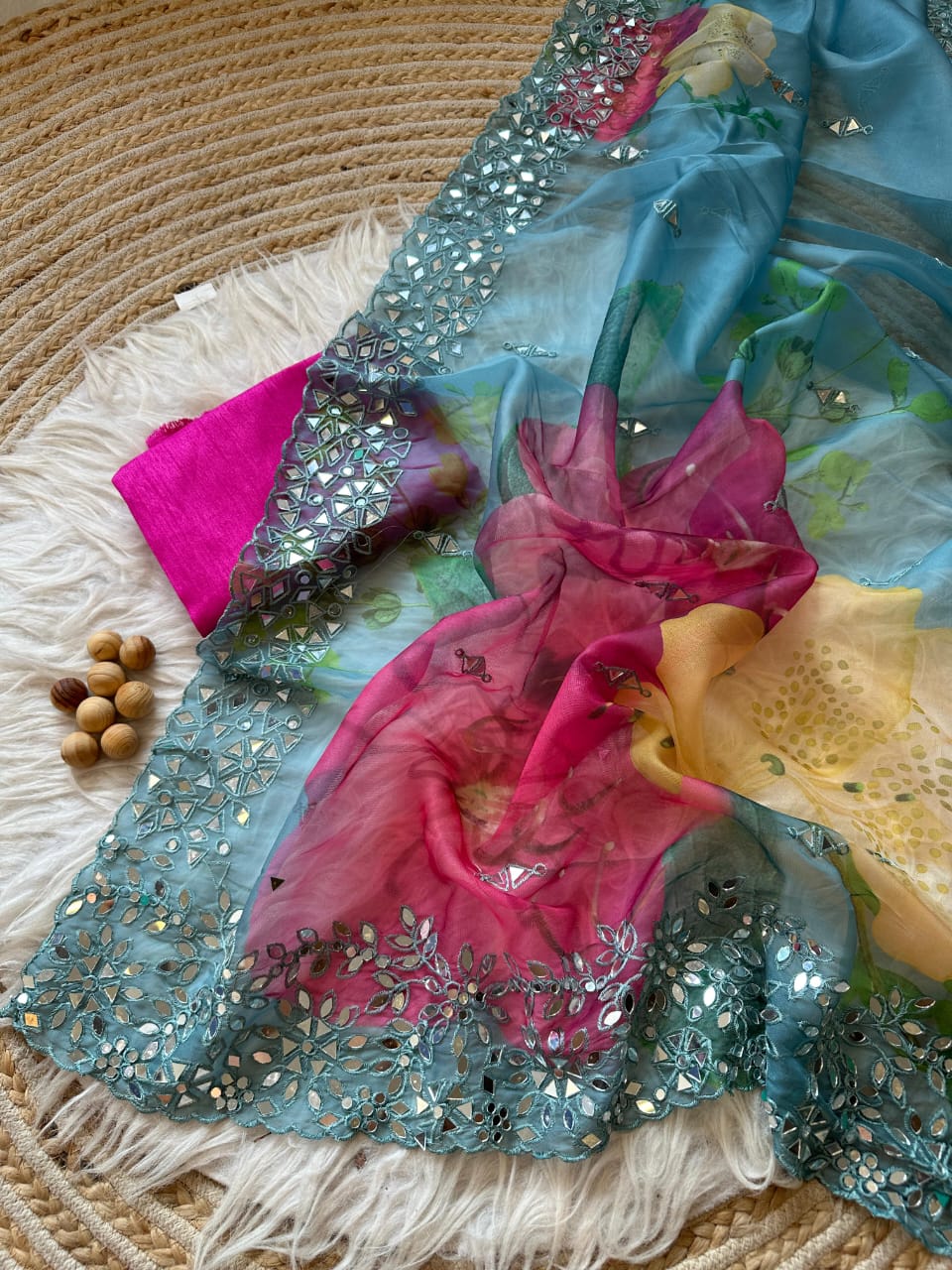 Lucia Mirror work Saree