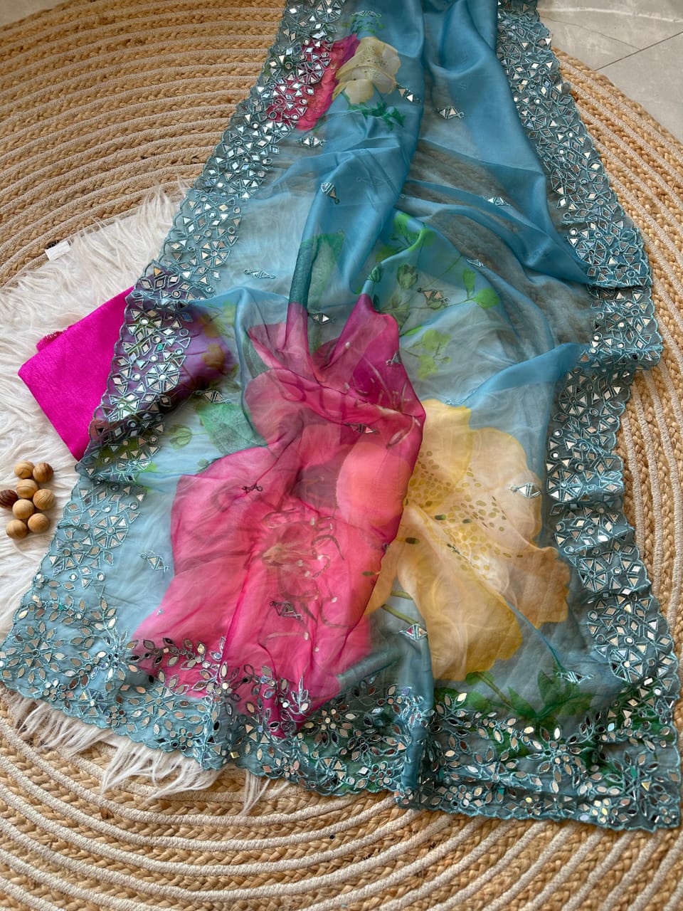 Lucia Mirror work Saree