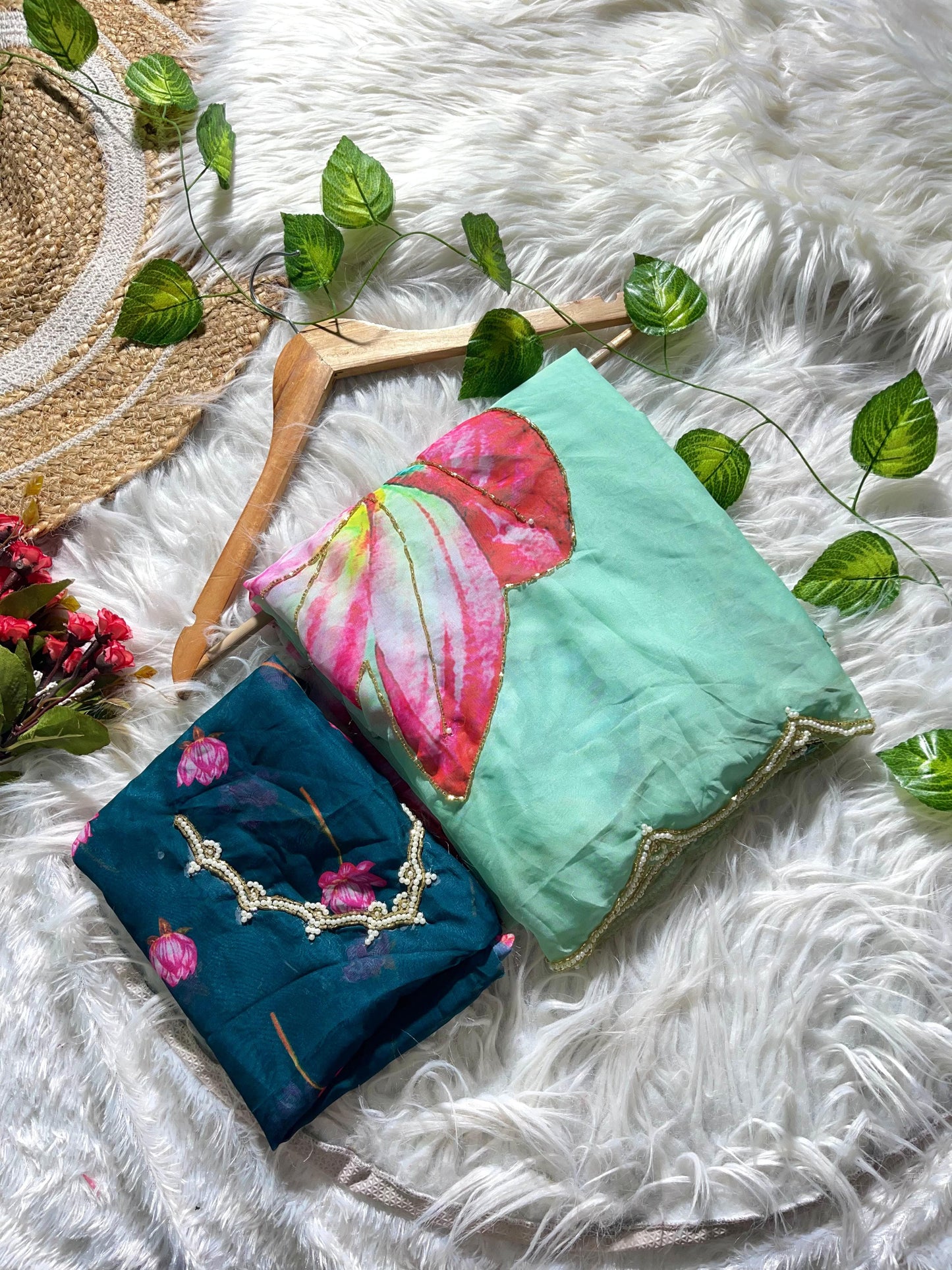 Meredith Handwork Saree(Sea Green)