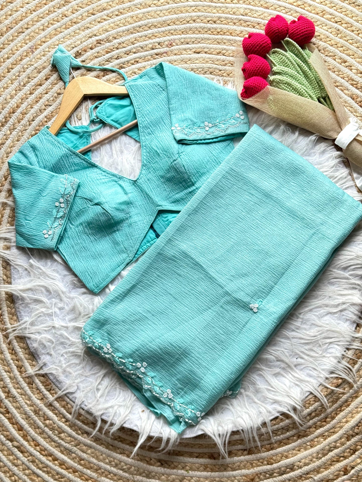 Noorani Handwork Saree(Blue)