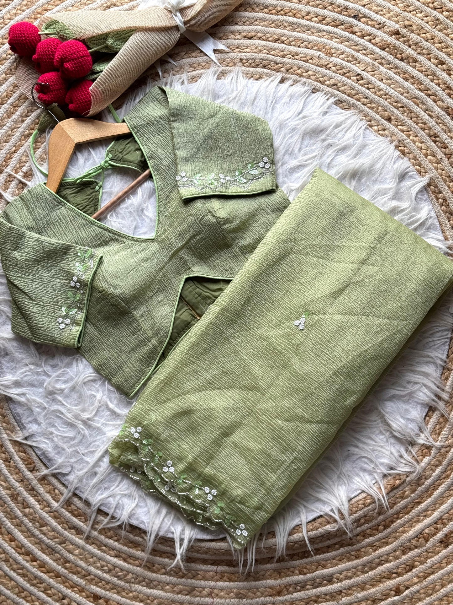 Noorani Handwork Saree(Green)