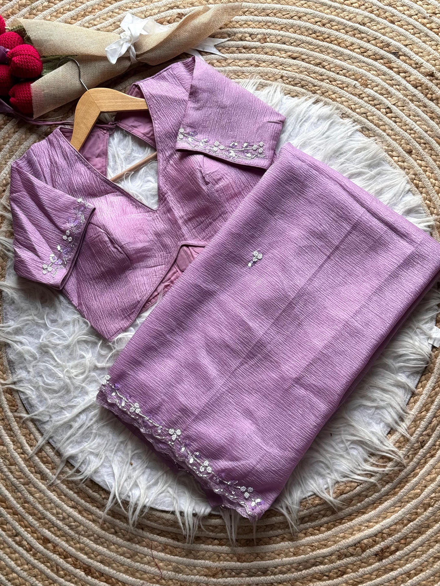 Noorani Handwork Saree(Lilac)