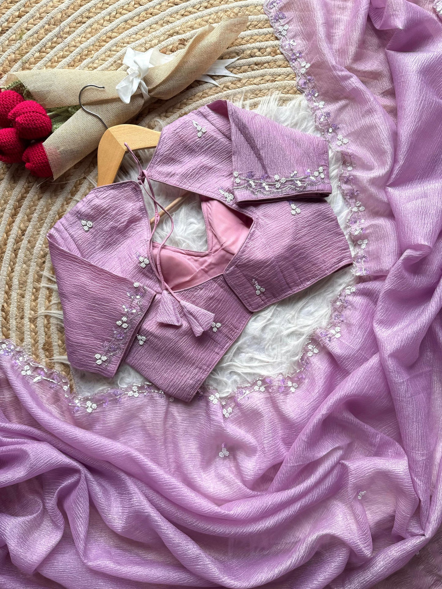 Noorani Handwork Saree(Lilac)