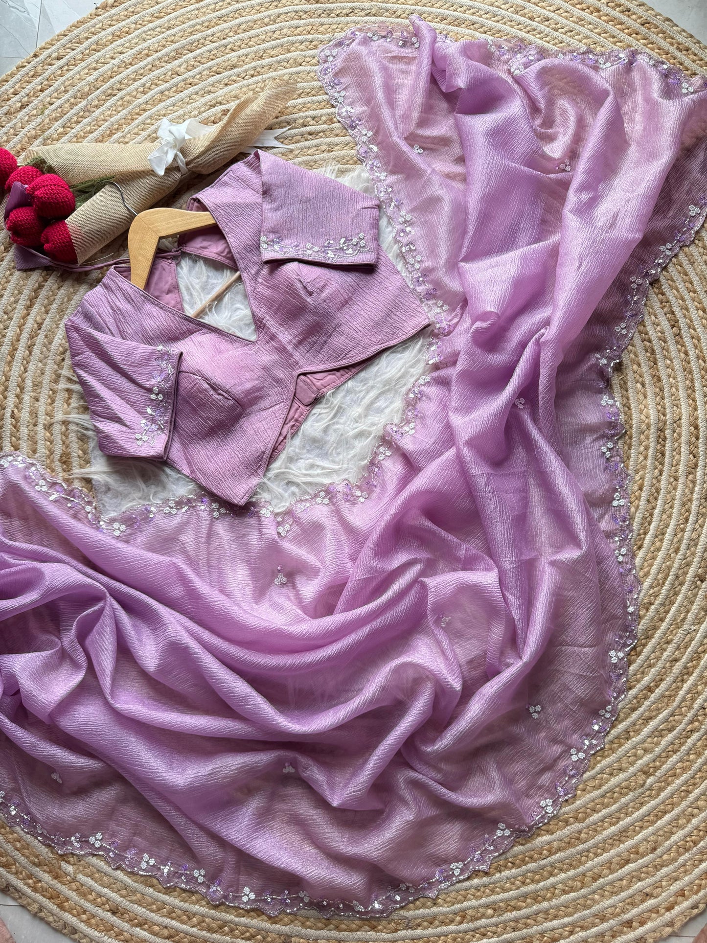 Noorani Handwork Saree(Lilac)