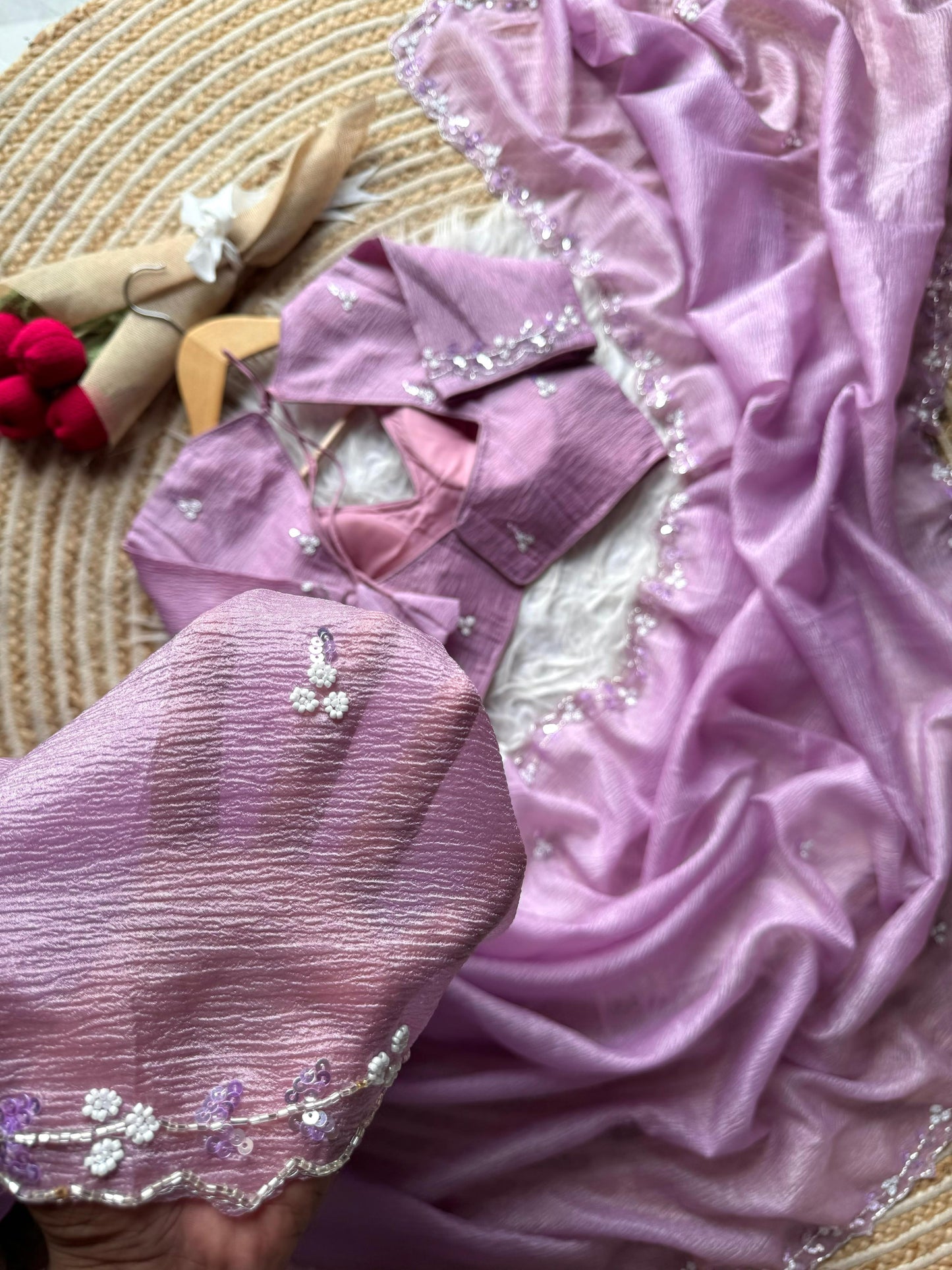Noorani Handwork Saree(Lilac)