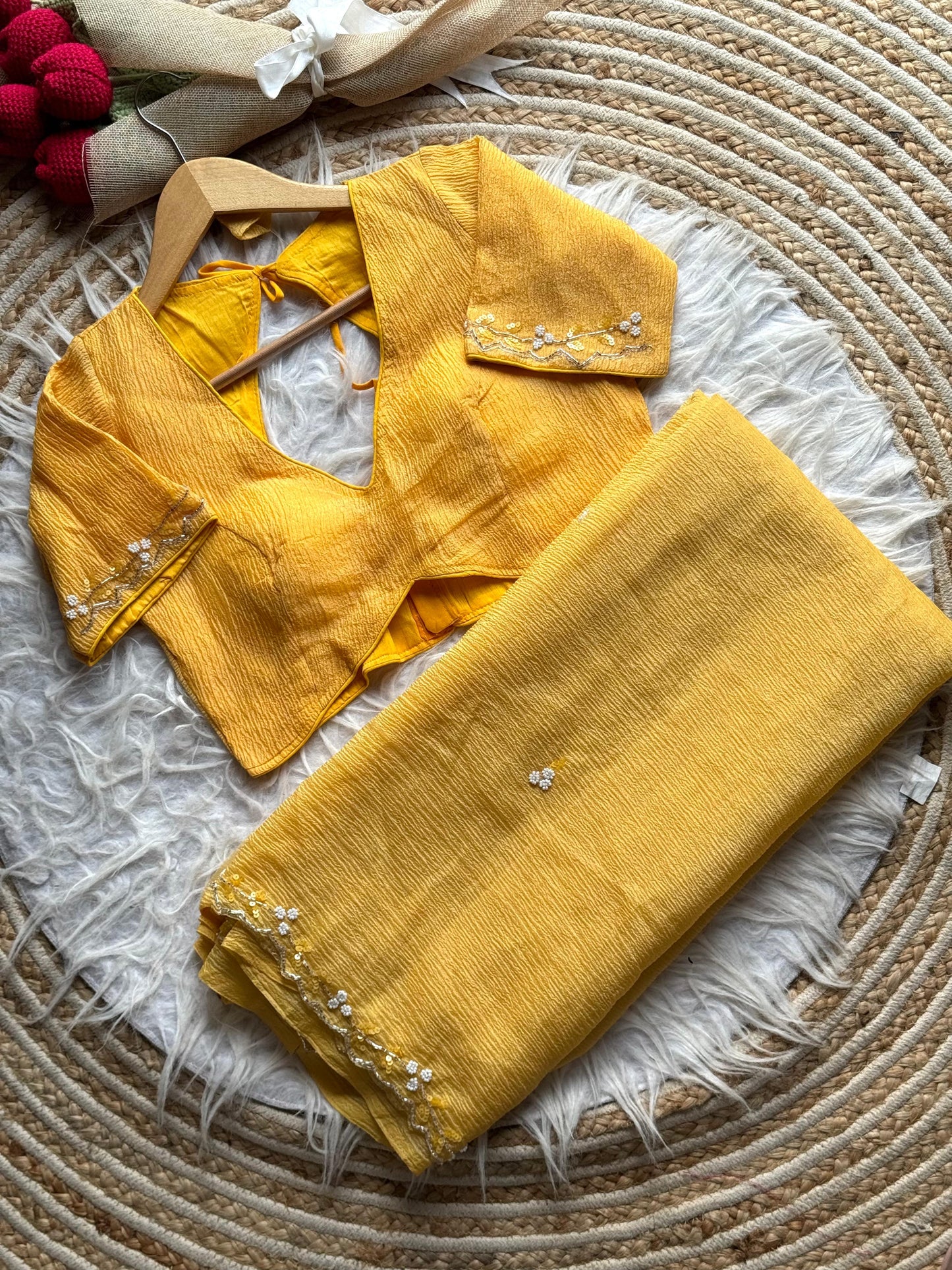 Noorani Handwork Saree(Yellow)