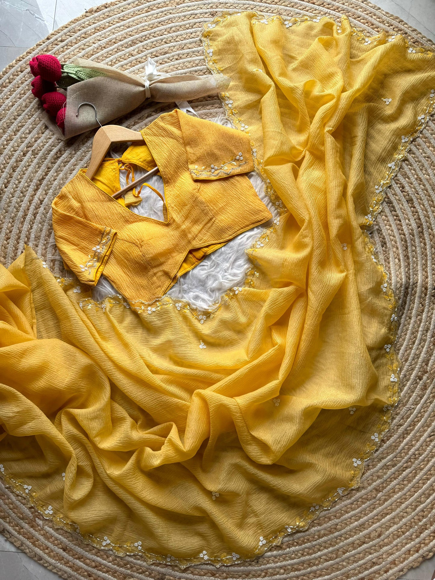 Noorani Handwork Saree(Yellow)