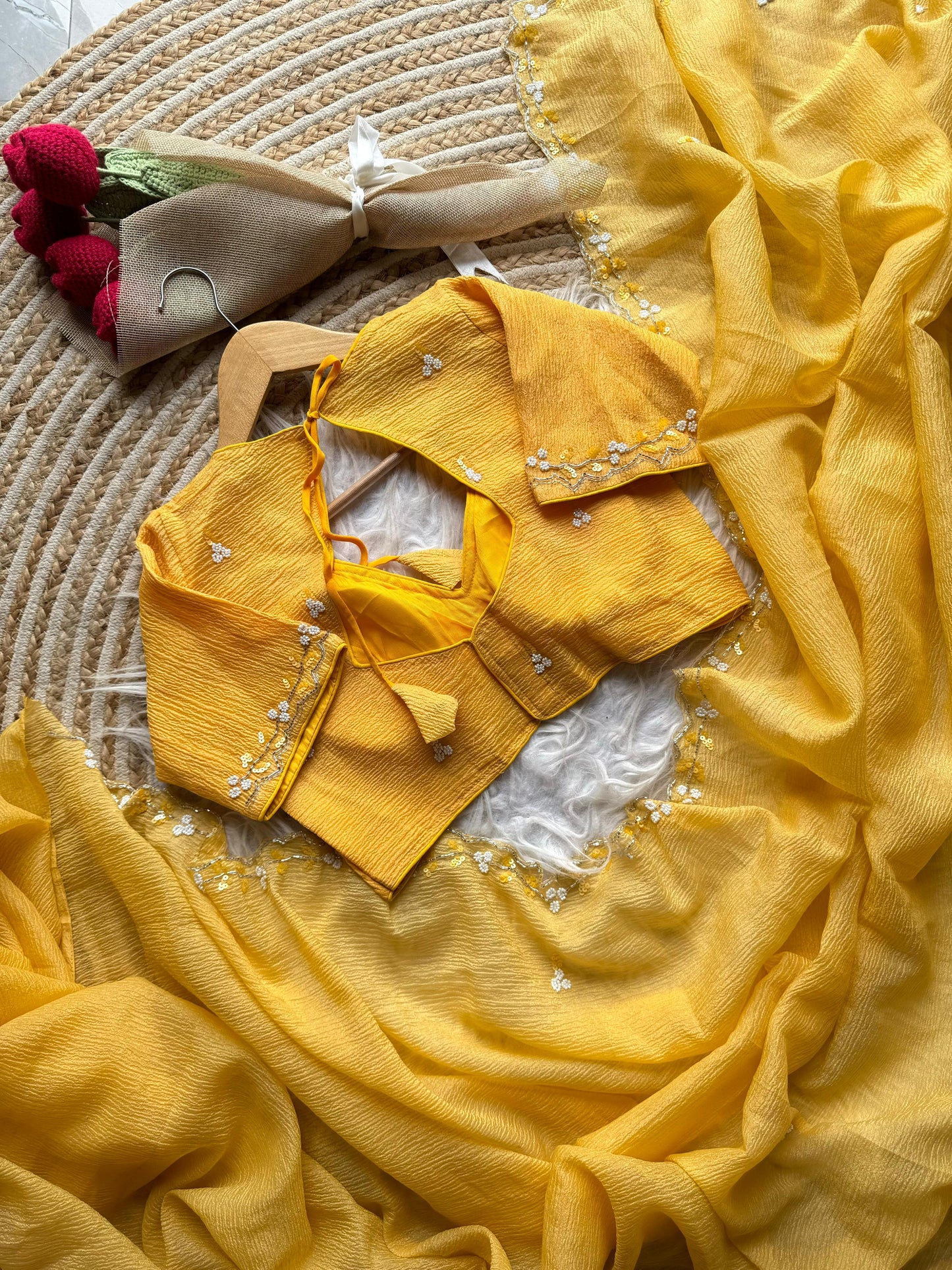 Noorani Handwork Saree(Yellow)