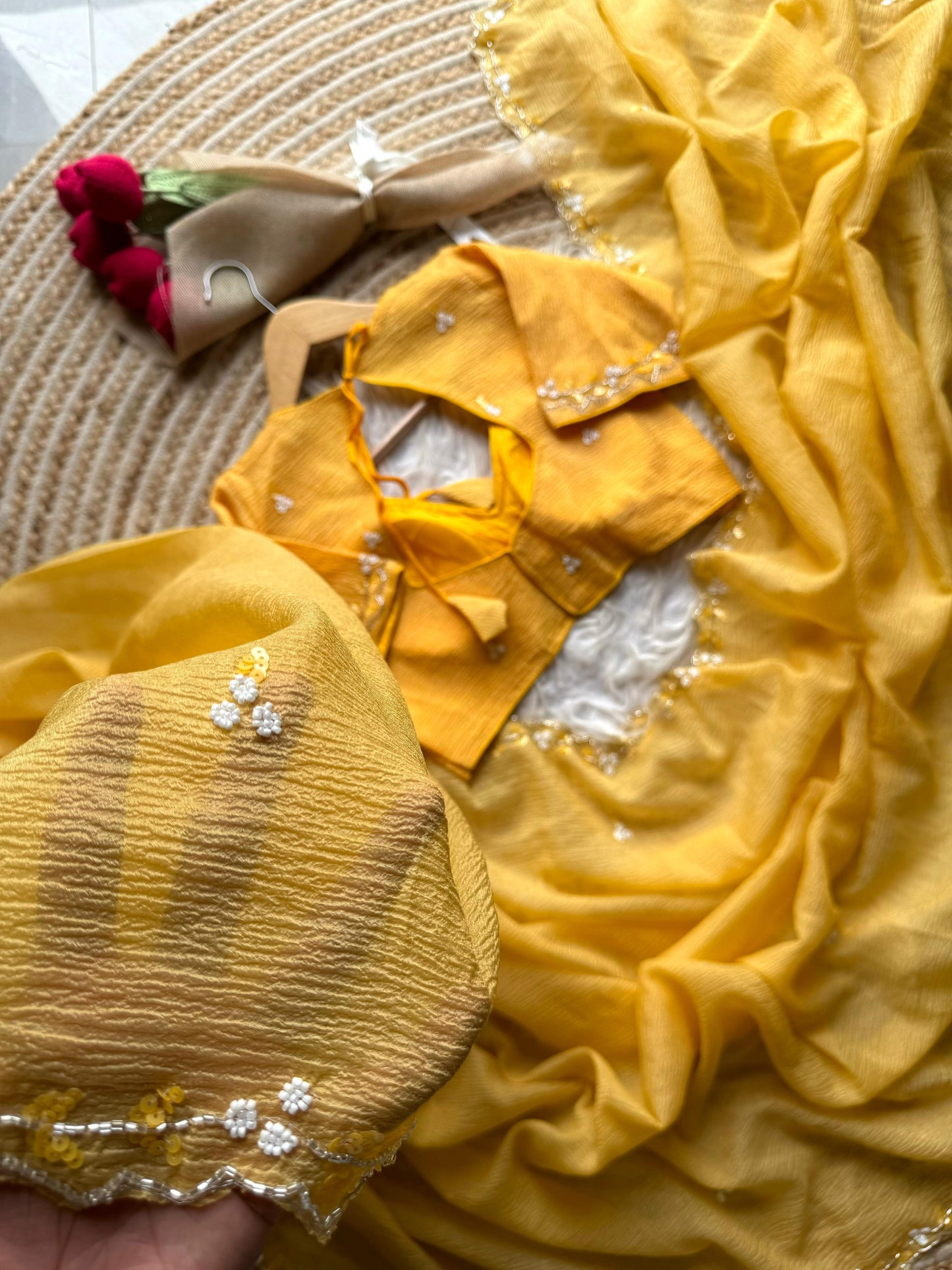 Noorani Handwork Saree(Yellow)