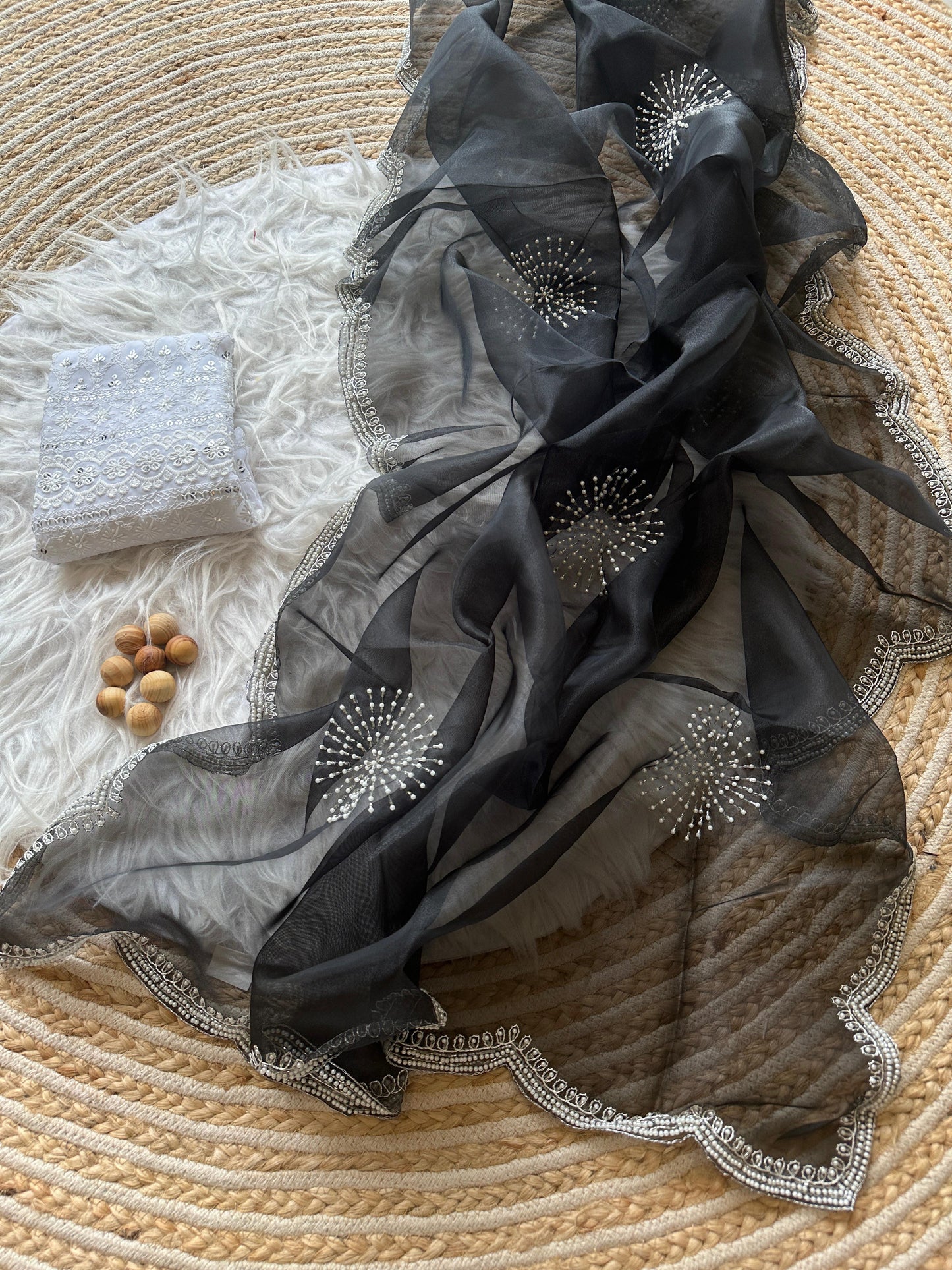 Carol Handwork Saree(Black)