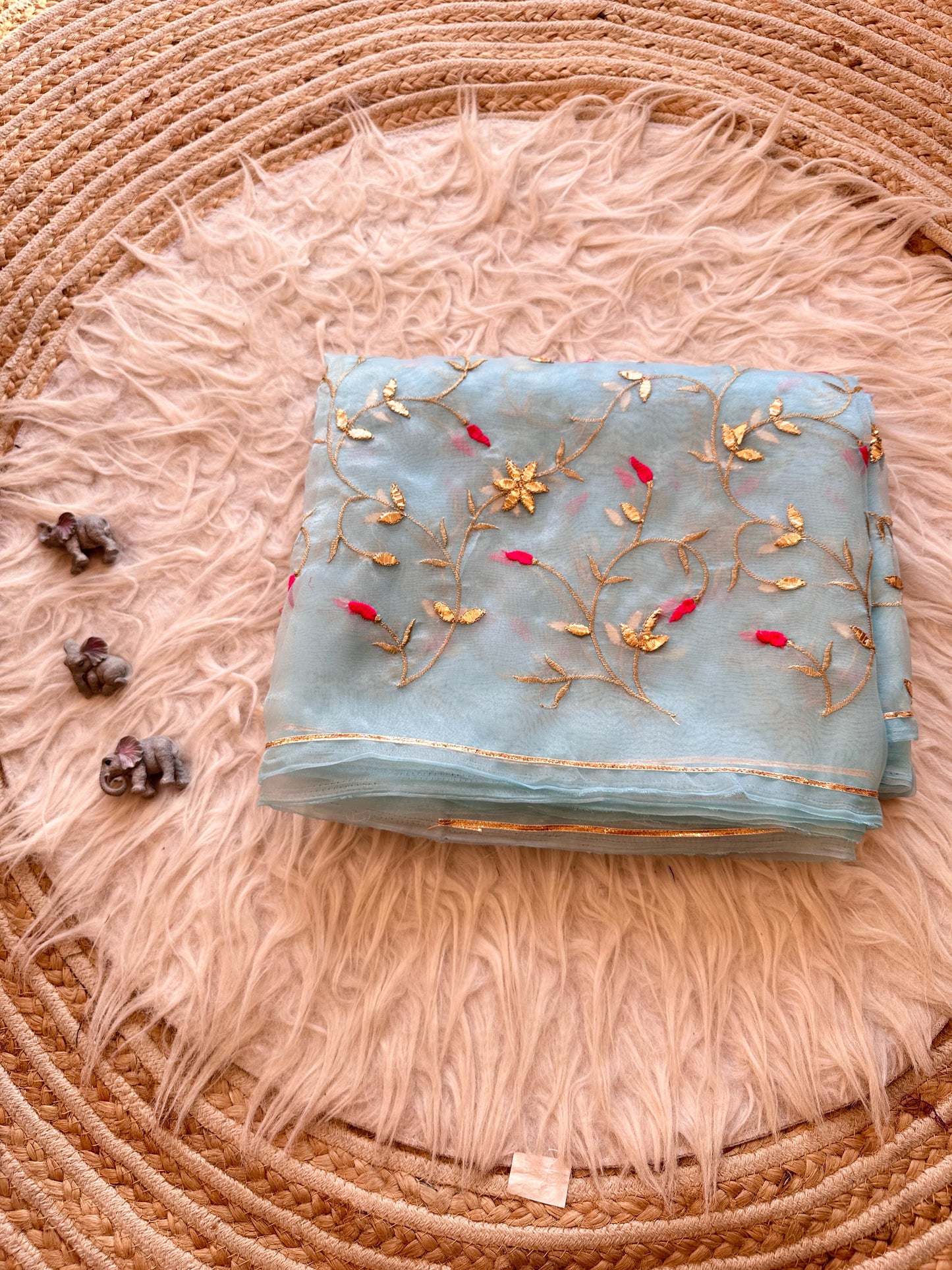 Floral Gotta Saree(Sky)