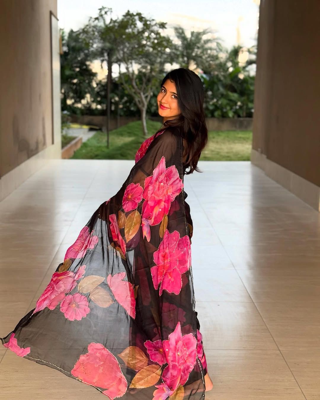 Black Floral Saree