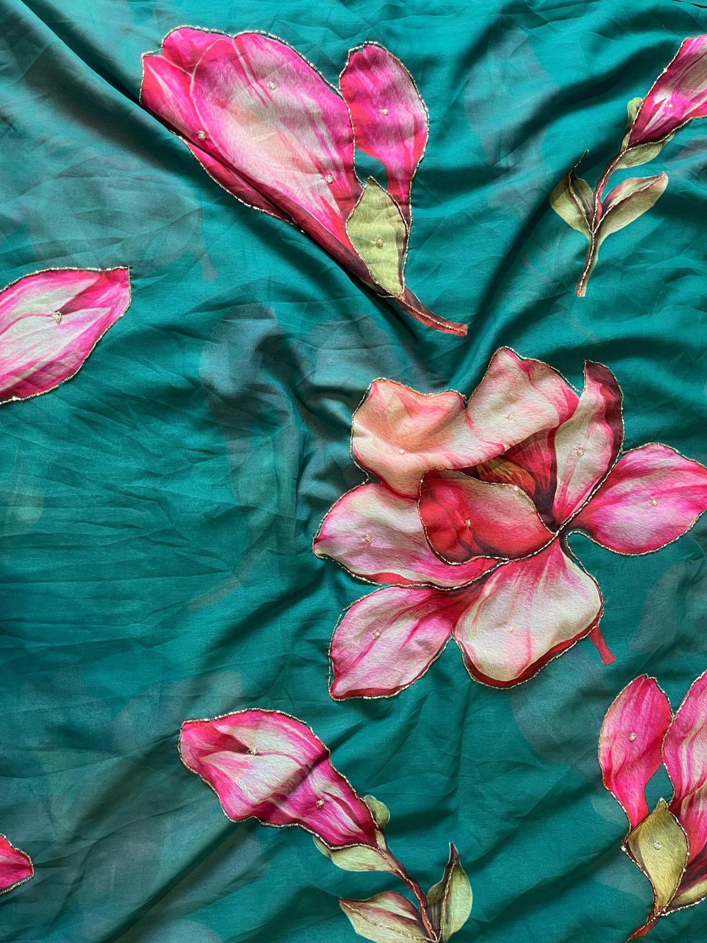 Roop-Hand Work Saree(Teal)