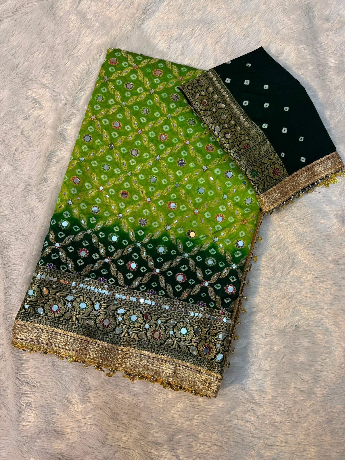 Swarnawati Mirror Saree(Green)