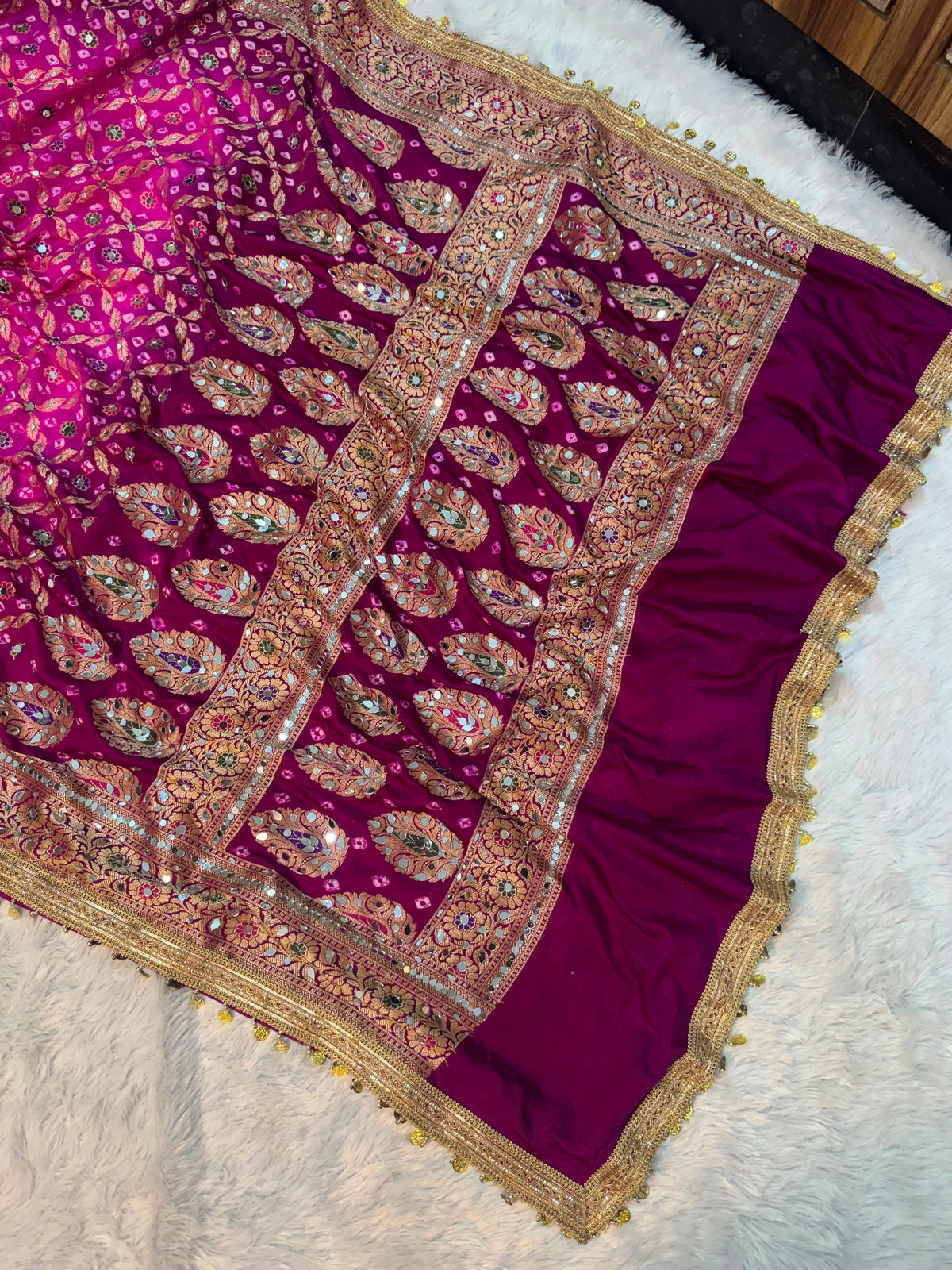 Swarnawati Mirror Saree(Rani Pink)