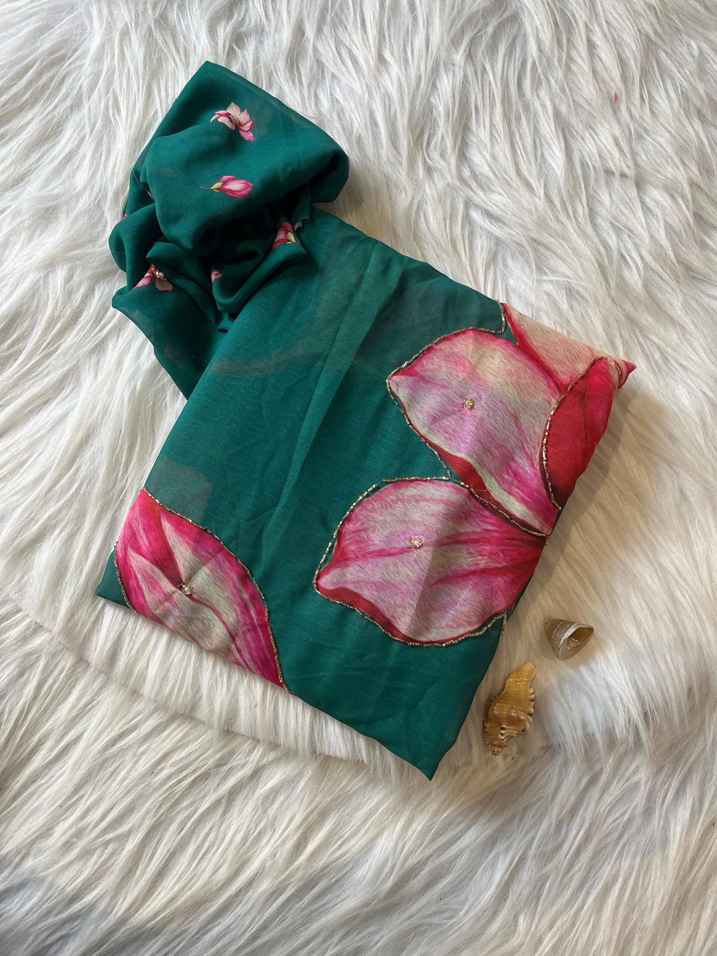 Roop-Hand Work Saree(Teal)