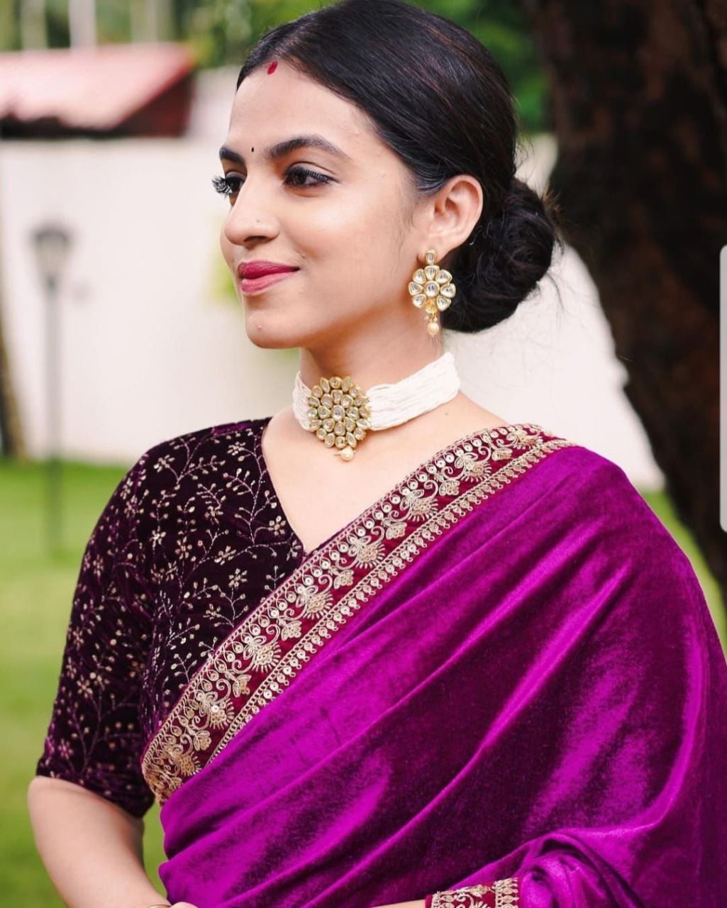 Purple saree matching on sale jewellery