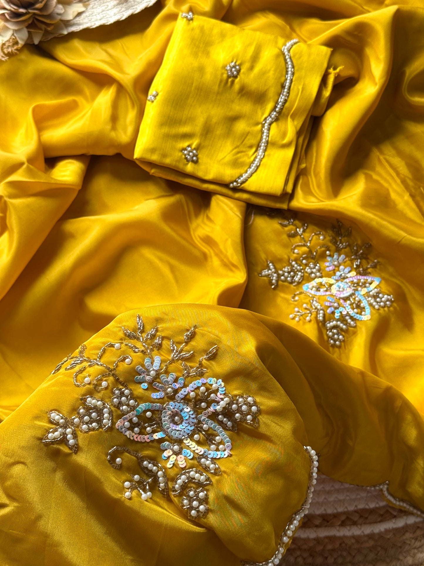 Seraphina Handwork Saree(Yellow)