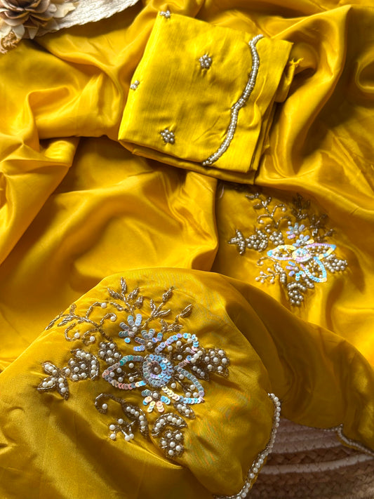 Seraphina Handwork Saree(Yellow)