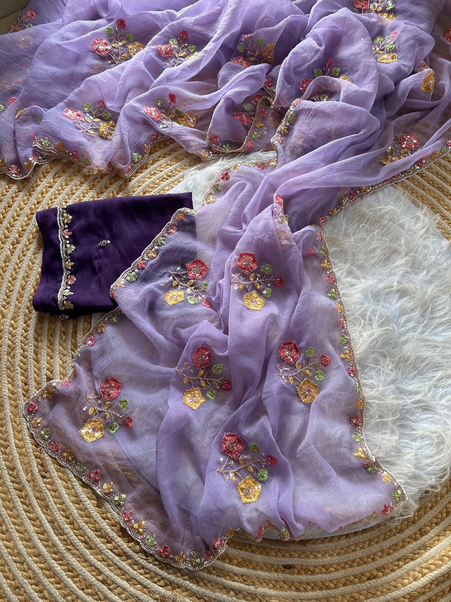 Petal Reverie Handwork Saree(Purple)