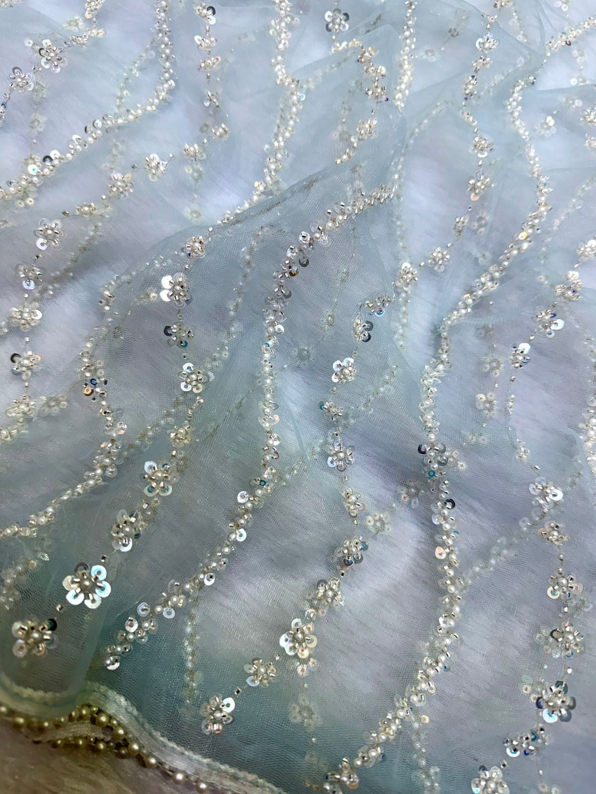 Rosette Handwork Saree(Sky)