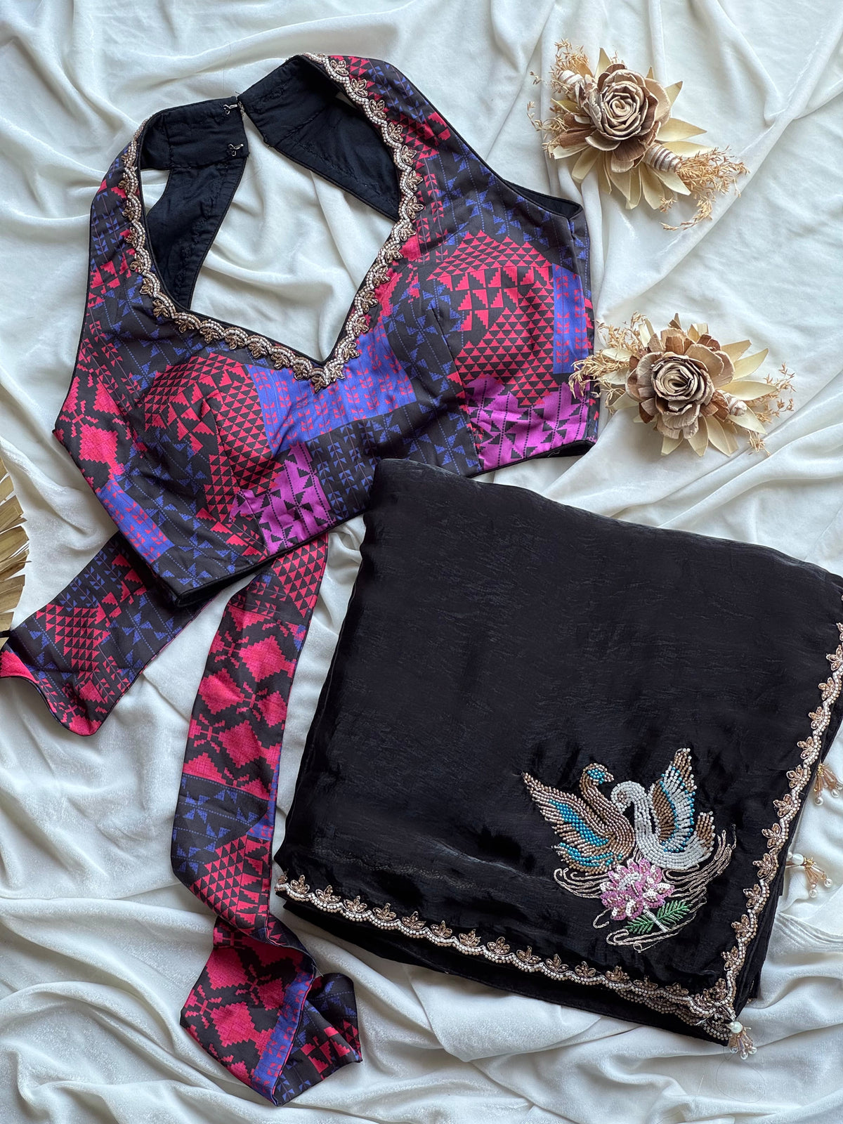 Midnight Blossom Saree