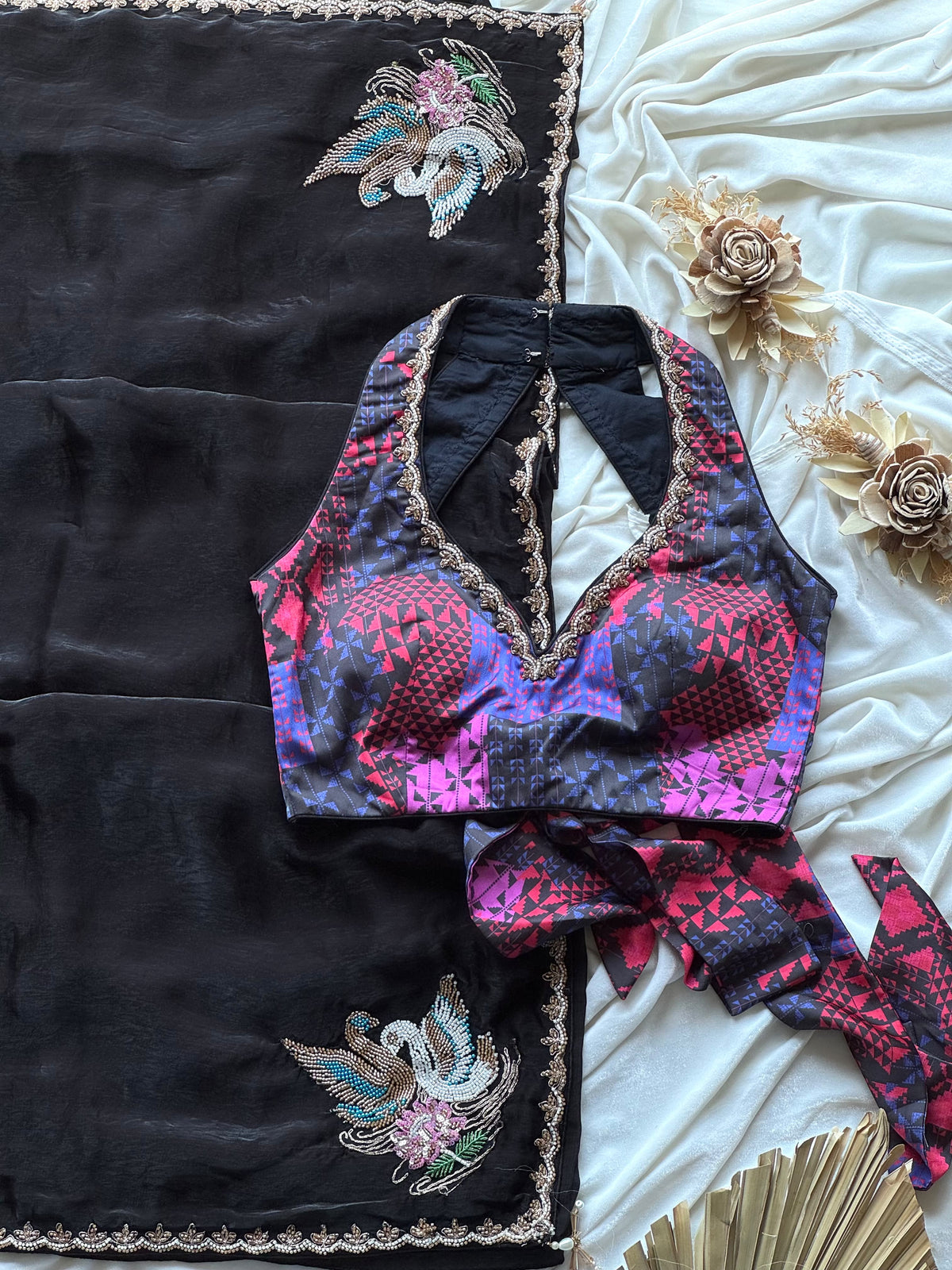 Midnight Blossom Saree