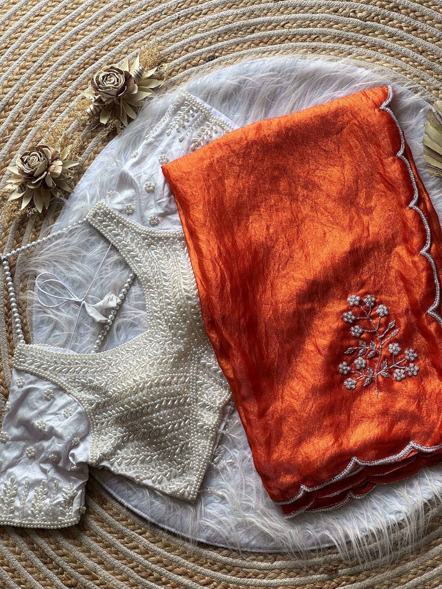 Saffron Pearl Bloom Saree