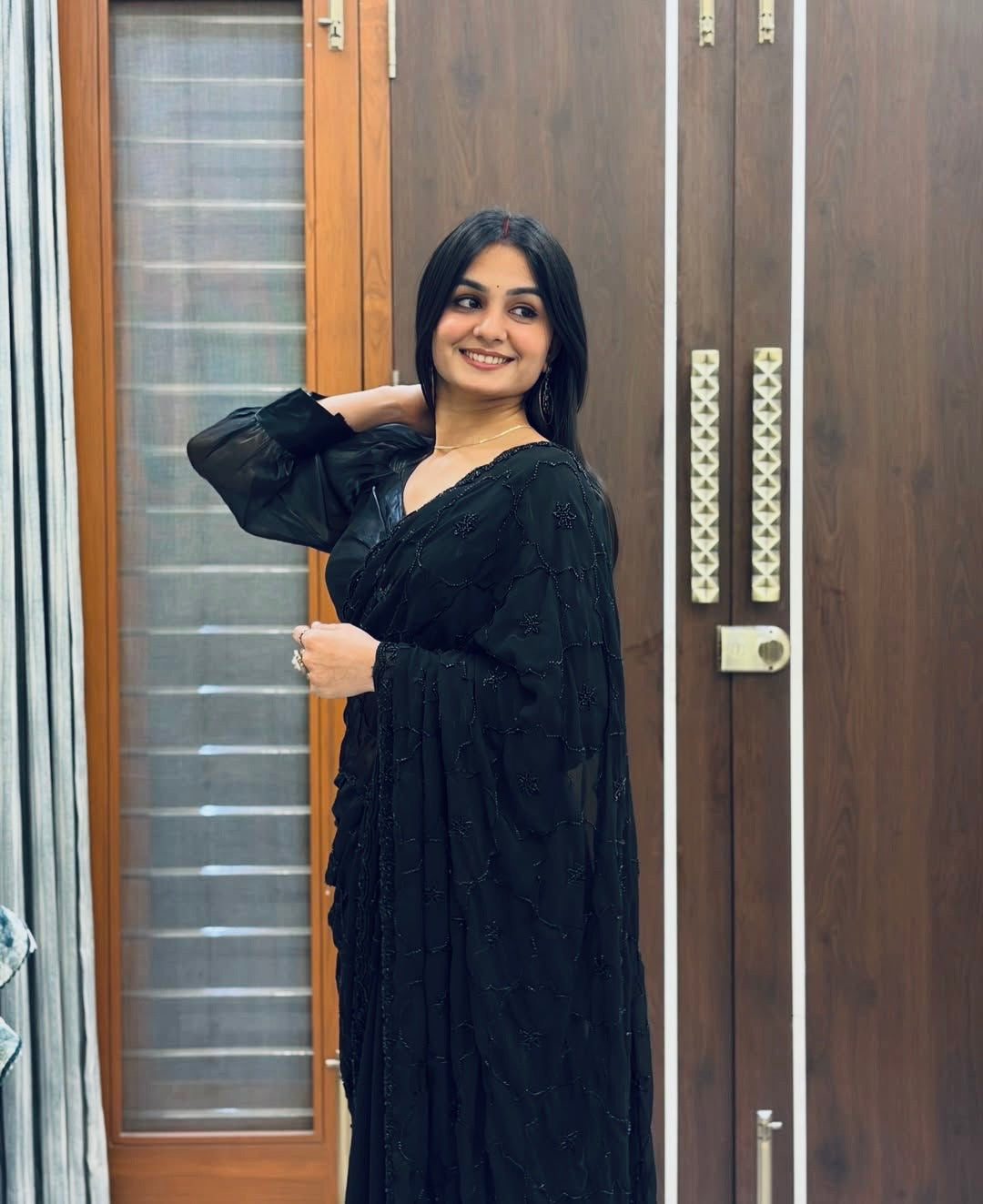 Midnight Sparkle Saree(Red)