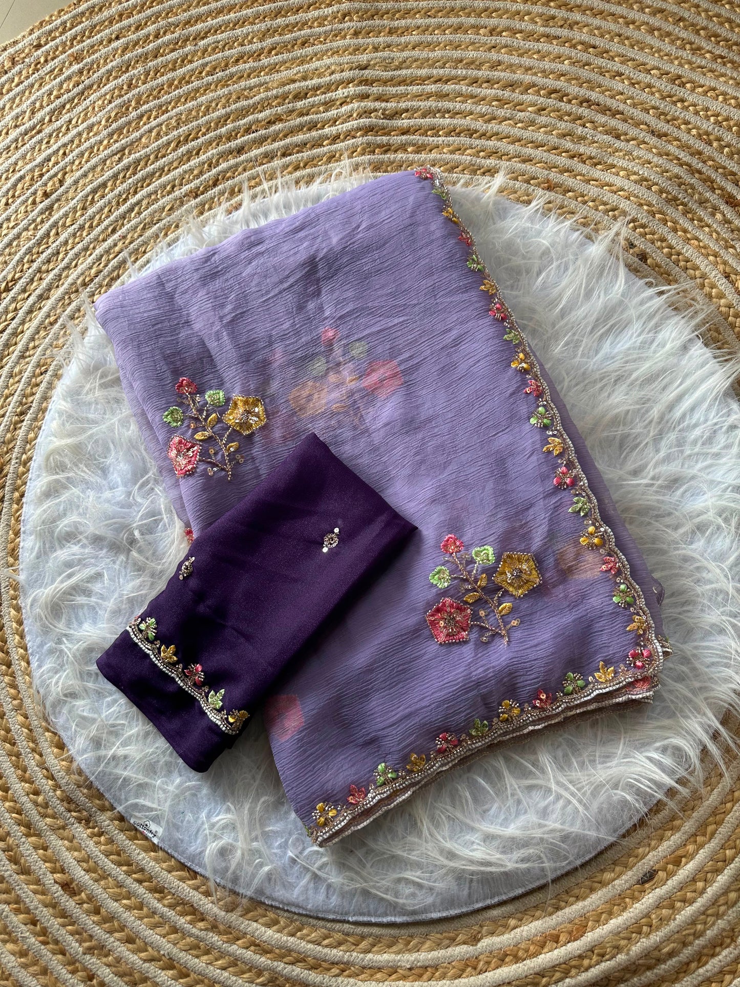 Petal Reverie Handwork Saree(Purple)