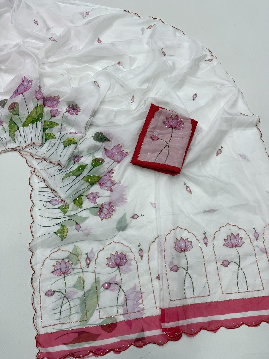Lotus handwork saree