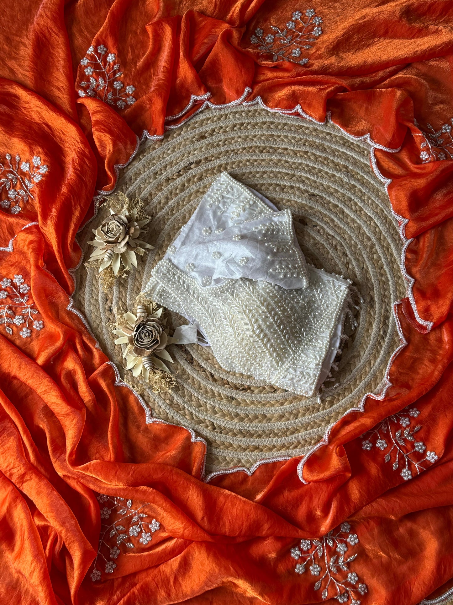 Saffron Pearl Bloom Saree