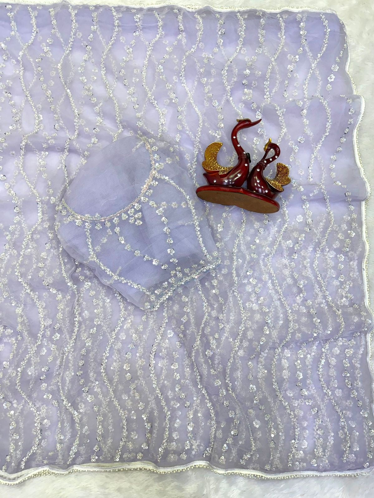 Rosette Handwork Saree(Lilac)