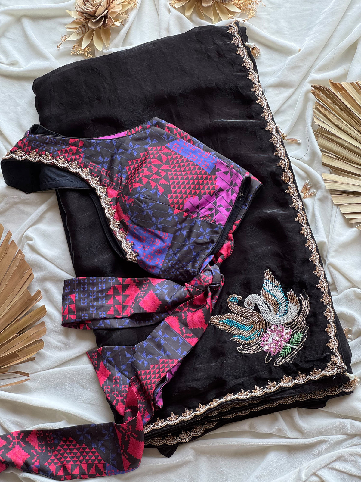 Midnight Blossom Saree