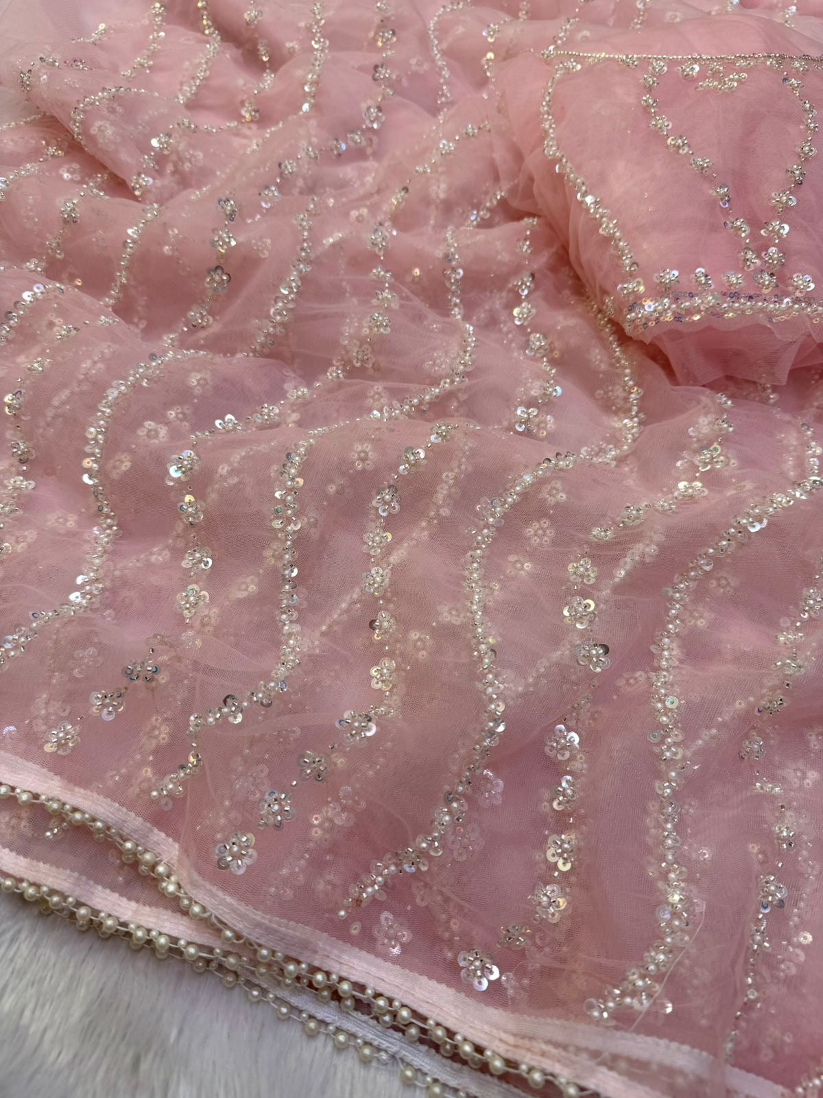Rosette Handwork Saree(Pink)