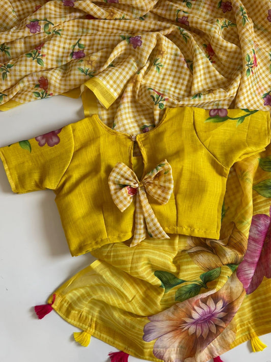 Sunflora checkered Saree