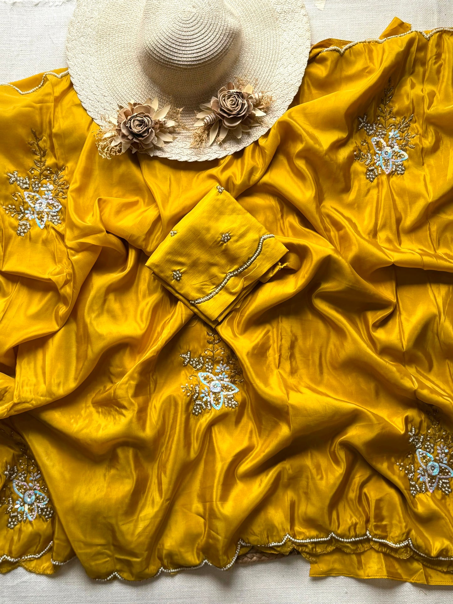 Seraphina Handwork Saree(Yellow)