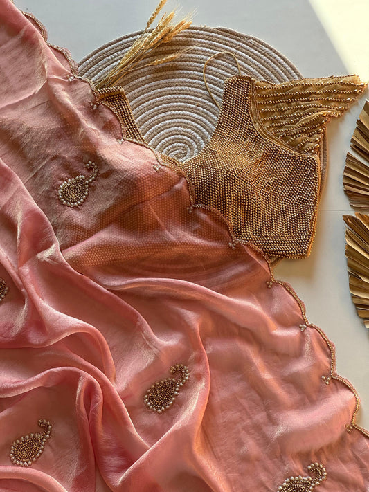 Pearl Muse Saree(Peach)