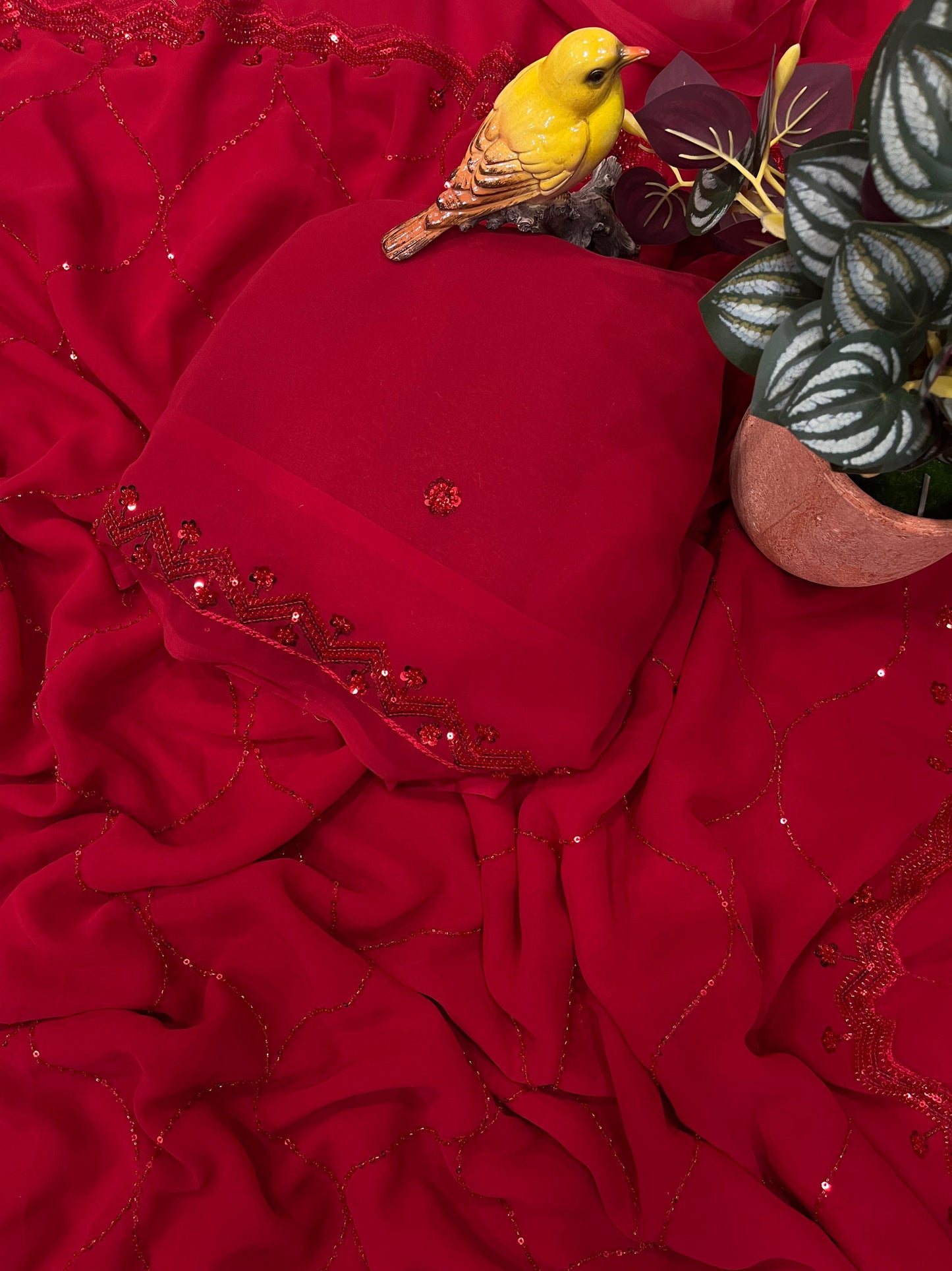 Midnight Sparkle Saree(Red)