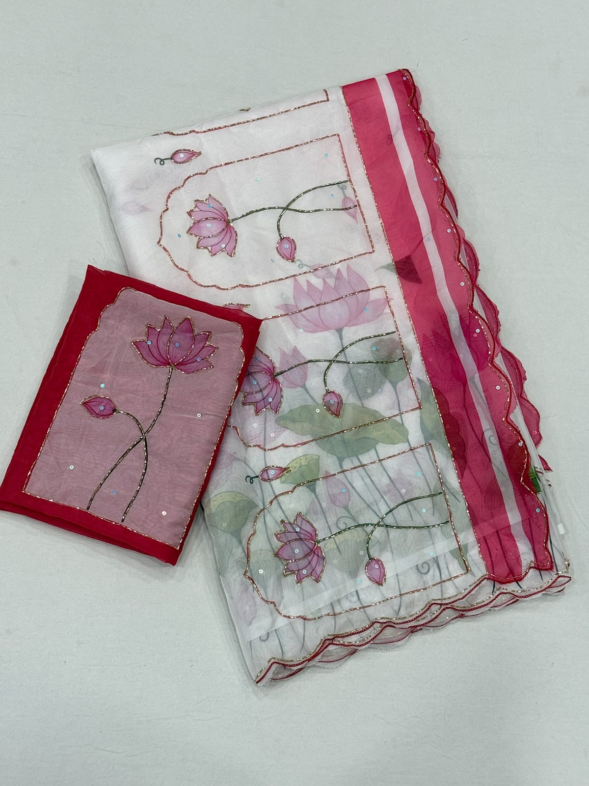 Lotus handwork saree