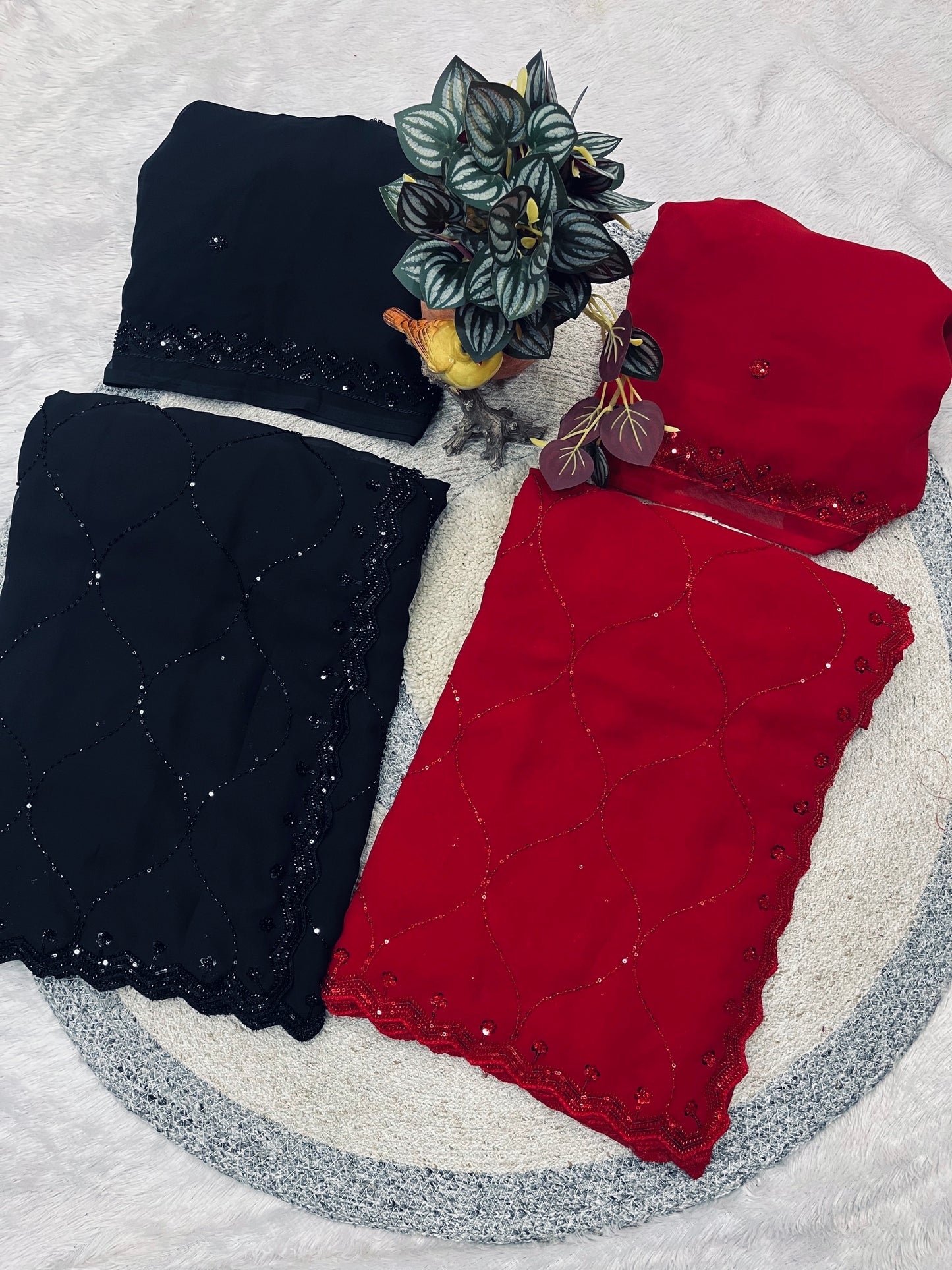 Midnight Sparkle Saree(Red)